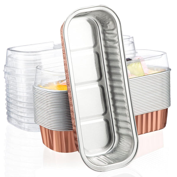 EUSOAR Disposable Aluminum Ramekins, 25pcs 6.8oz Foil Baking Cups with Lids, Rose Gold