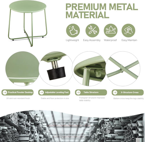 Outvita Indoor and Outdoor Side Table, Small Patio Side Table, Metal Round Portable Waterproof Weather Resistant End