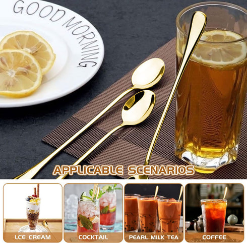 Long Handle 9.5 Inch Iced Cream Spoons, Stainless Steel Cocktail Stirring Spoons Set of 6 for Dessert