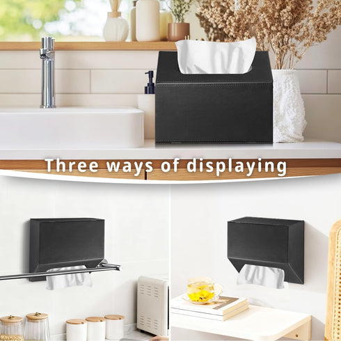 Hand Towels Box Cover,PU Leather Wall-Mounted Tissue Box Cover Holder Compatible with Kleenex Disposable Paper Hand