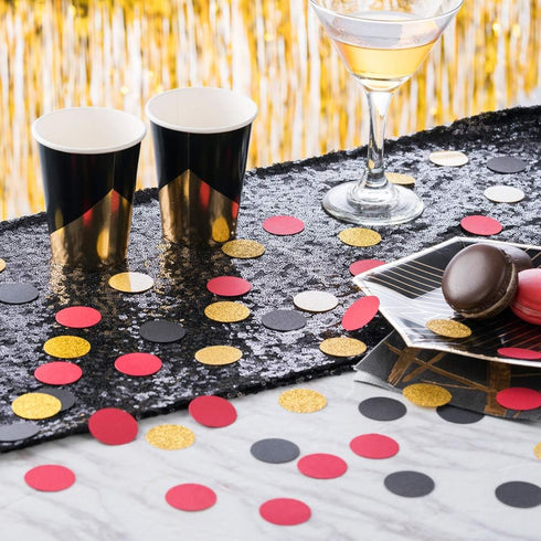 Glitter Confetti Circles Table Decoration, Wedding Party Decoration, 1.2’’ Diameter (Gold Glitter, Black, Red, 300pc)