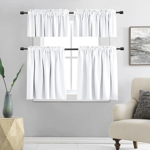 DONREN Pure White Small Window Curtain Panels, Room Darkening Curtain Tiers for Nursery, 42 x 36 Inch, 1 Pair