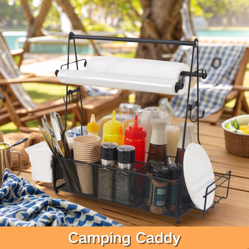 2 Grill Caddy, BBQ Caddy with Paper Towel Holder and Hooks, Grill Utensil Organizer for Camping Outdoor Barbecue
