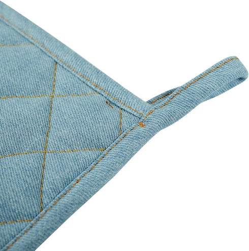 Denim Potholders Kitchen Everyday Basic 8 Inch 100% Cotton Pot Holder, Heat Resistant Hot Pads Set of 3 Light Blue