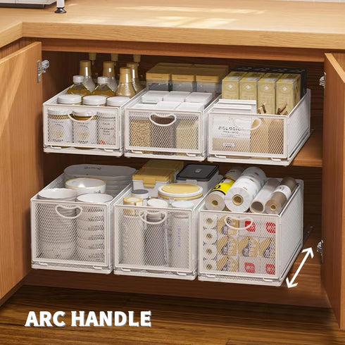 Sliding Cabinet Basket Organizer, Heavy Duty Carbon Steel Self Adhesive Slide Out Pantry Shelves for Kitchen