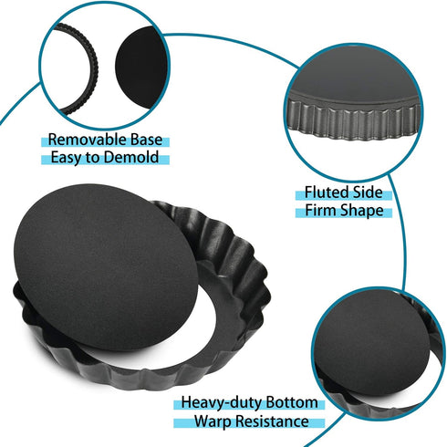 Mini Tart Pans with Removable Bottom, 4 inch Set of 10, Non-stick Round Quiche Pan for Mousse Cakes, Christmas Baking