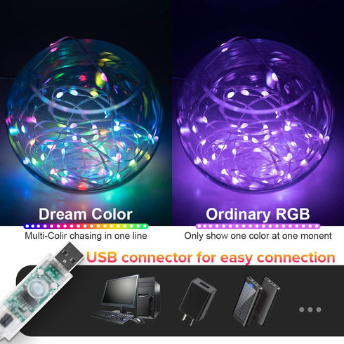 2 Pack WS2812B 33FT IP65 Smart Fairy String Lights USB Bluetooth Twinkle with Timer and Remote, Music Sync Funny Modes