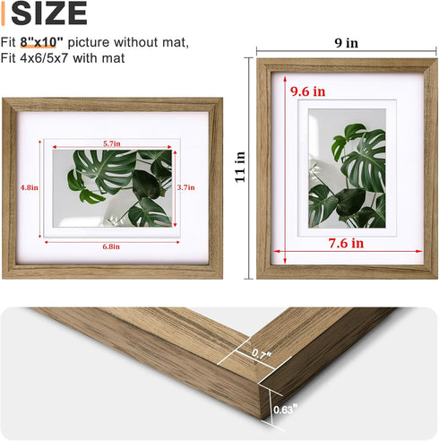 8x10 4x6/5x7 8x10 Set 4 Egofine Picture Frames with Plexiglass, Display Pictures with Mat or Without Mat