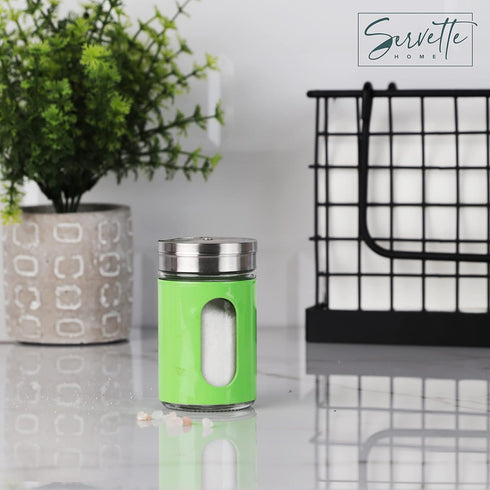 Salt Pepper Shaker Retro Single Spice Jar Glass - Green by Servette Home