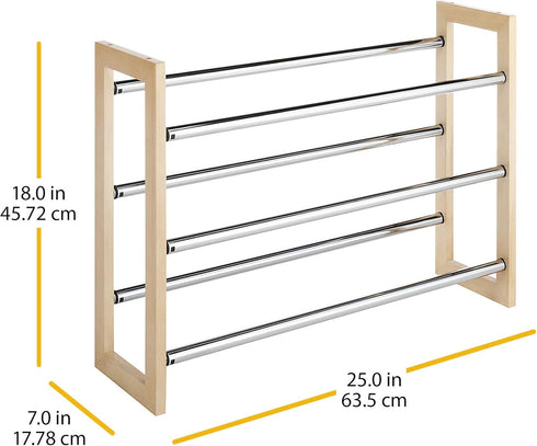 3 Whitmor Tier Expandable Shoe Rack -Stackable - Natural Wood and Chrome