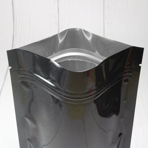 Double-Sided Matte/Glossy Stand-Up Pouch with Clear Round Window, 100 Bags/Pack (3.3" x 5.5", Glossy Black)