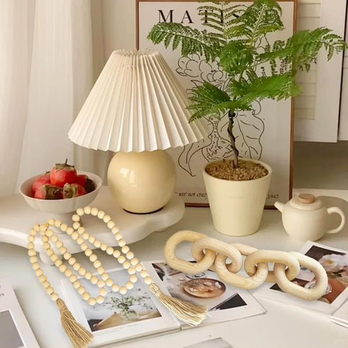 2 5 Pieces Decorative Link Wooden Chain Decor and Bead Boho Farmhouse Rustic Home Table Decor Coffee Table Shelf
