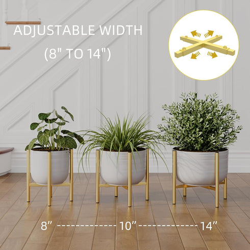 8 14 Inch 160 LB Adjustable Metal Plant Stand Indoor, Mid Century Modern Outdoor Planter Holder for to Pots, Heavy Duty