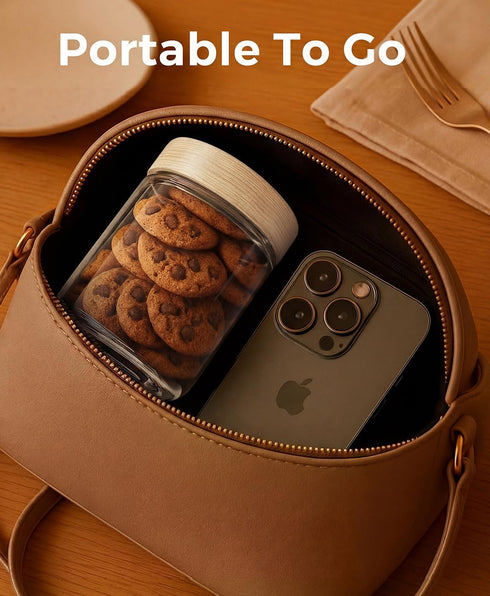 16oz 4 Pack Overnight Oats Containers with Lids, Glass Mason Jars with Ashwood Wood Airtight Lids, Wide Mouth Meal Prep