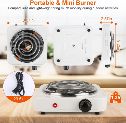 iMounTEK 1000W Electric Stove for Cooking - Electric Single Burner Coil Heating Hot Plate with Non Slip Rubber Feet