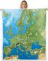 Feelyou World Map Sherpa Blanket - Continental Europe Fleece Throw, Ocean Nautical