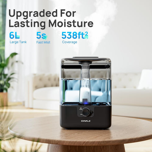6L 26dB 50H CHIVALZ Humidifiers for Bedroom Large Room, Cool Mist Top Fill Humidifier with Essential Oil Diffuser