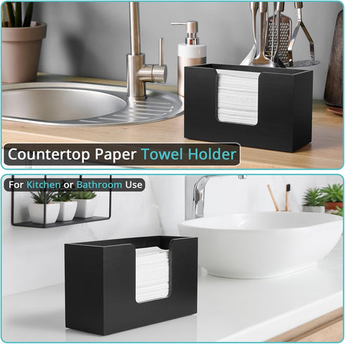 Countertop, Countertop Paper Towel Dispenser Wooden Bathroom Paper Towel Holder, Black Napkin Holder for Kitchen