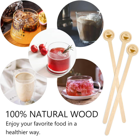 5.9inch 100 Count KTOJOY Wooden Coffee Stirrers with Round Ends, Disposable Stir Sticks for Coffee & Cocktails, Wooden