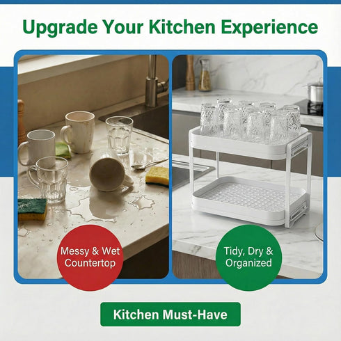 2-Tier Countertop Zosenley Cup Drying Rack with Removable Drainboard, Rust-Proof Iron Mug Organizer, Multi-Purpose