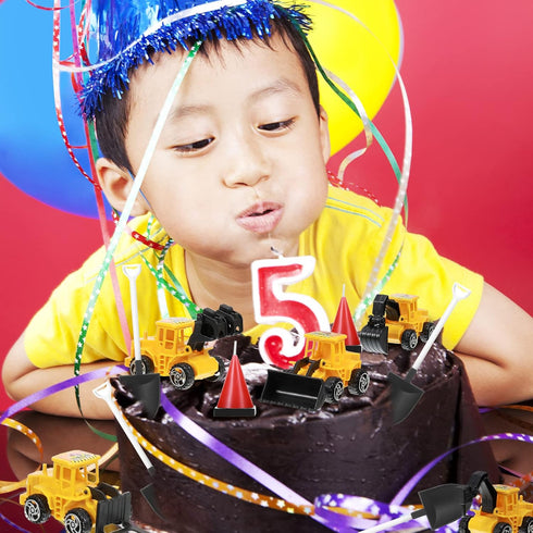 24 Set 6 12 Yerliker Pcs Construction Party Decoration Construction Cone Shaped Cake Candles Truck Excavator Cake