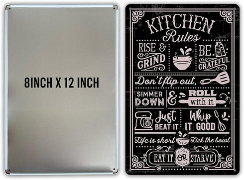 QIONGQI Funny Kitchen Quote Metal Tin Sign, Wall Decor Kitchen Rules Sign for Home Kitchen Coffee Shop Gifts