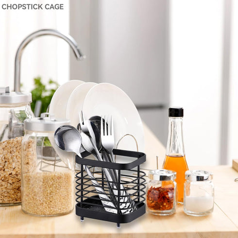 Stainless Steel Utensil Drying Rack, Silverware Draining Basket, Kitchen Dish Drying Rack (S-Black)