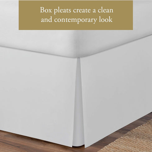 Luxury Hotel Tailored Bed Skirt, Box Pleats, Twin Size, 14 Inch Drop, White