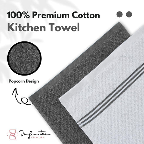 Infinitee Xclusives 100% Cotton Kitchen Towels, 15x25 Inch Ultra Soft Tea Towel, Super Absorbent Terry Dish Towels