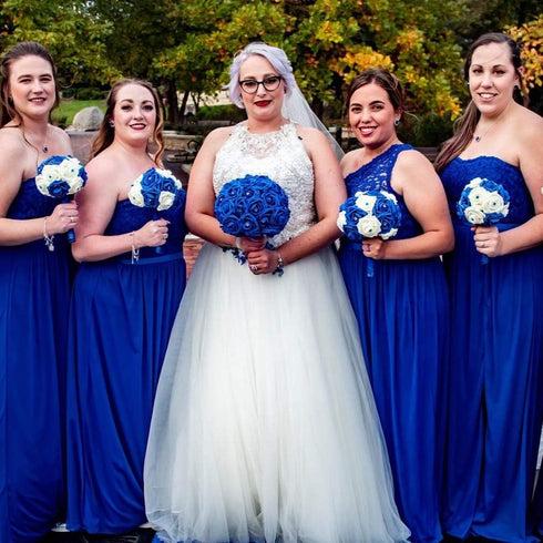 Artificial Flowers 25pcs Royal Blue Foam Fake Roses with Stems for DIY Wedding Bouquets