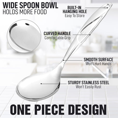 Zulay Kitchen Stainless Steel Cooking Utensil - Stainless Steel Kitchen Utensil - Durable Kitchen Gadgets - Metal Kitchen Accessories - Easy to Clean Kitchen Tools - 11.5" Cooking Spoon