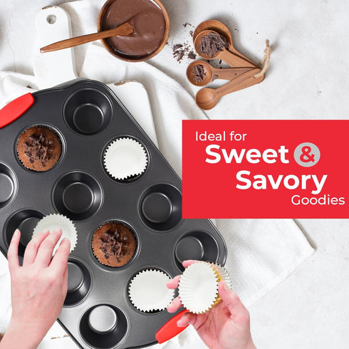 PERLLI 6-Piece Non-Stick Baking Pan Set, BPA-Free Carbon Steel Bakeware with Silicone Handles