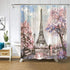 Paris Shower Curtain for Bathroom, Sakura Landscape Pink Romantic Waterproof Fabric 72x72 Inches with Hooks
