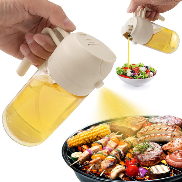 2 in 1 Glass Oil Sprayer & Dispenser, 470ml Olive Oil Sprayer, Cooking Oil Spray Bottle for Kitchen, Baking, BBQ
