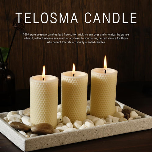 Pack 6 (2inch 4 inch Pure Natural Beeswax Pillar Candles Bulk - of - Honeycomb Surface, No Scent