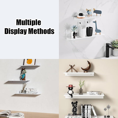 30cm, 2 Pack, HNVNER White Adhesive Shower Caddy Floating Bathroom Shelves for Wall Metal Bathroom Wall Shower Shelves