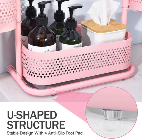 KINGRACK 3 Tier Bathroom Organizer Countertop, Multi-Purpose Makeup Organizer, Rotating Desktop Skincare Tray, Pink