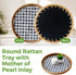 13.8 in Round Rattan Tray with Mother of Pearl Inlay, Wicker Serving Tray Mother for Decor, Rattan Round Wicker Coffee