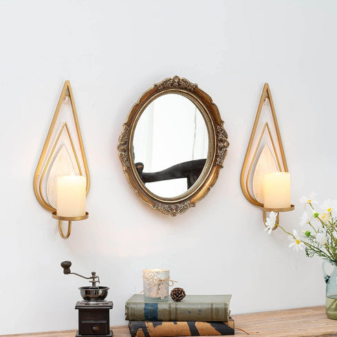 Set 2 ZOOYOO Gold Wall Sconce Candle Holders of - Metal Raindrop Hanging Iron Candle Sconces for Home Decor, Bedroom