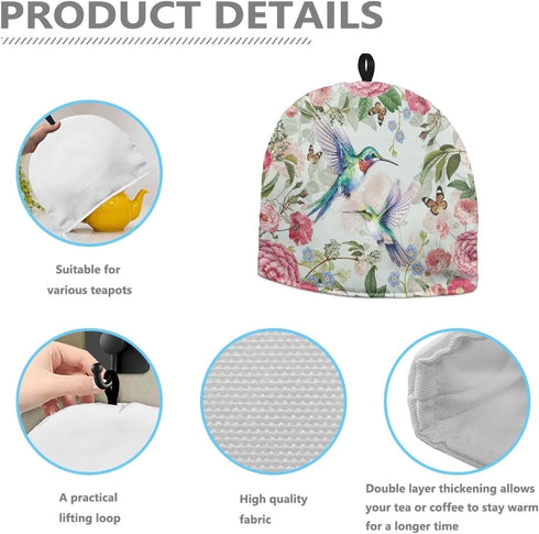 Rose Tea Cozy for Teapot, Insulated Hummingbird Kettle Dust Cover, Teapot Protector for Women