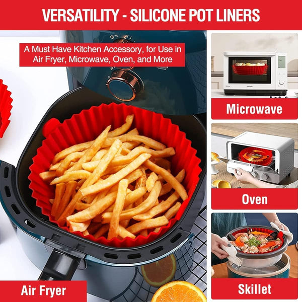 2 Pack Air Fryer Silicone Liners for 3 to 5 QT, Reusable Baking Tray Oven Accessories, Red+Blue