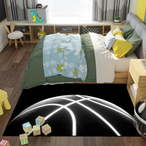 3'5' Boys Basketball Rug - Black Area Rug with Basketball Decor, Playroom Mat