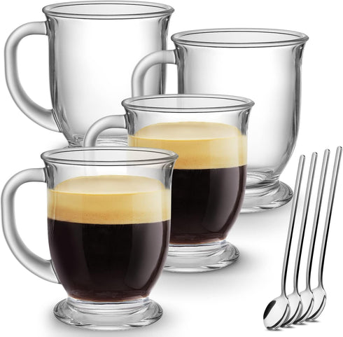 Mfacoy Glass Coffee Mugs Set of 4, Clear Large Coffee Mug 15