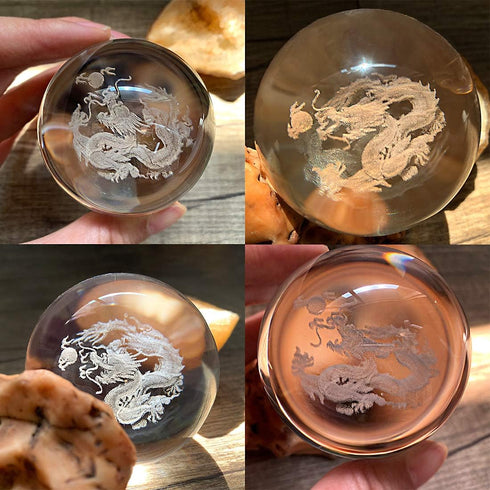 HDCRYSTALGIFTS 2.4 inch (60mm) Chinese Dragon Crystal Ball with Silver-Plated Stand, Fengshui Home Decoration