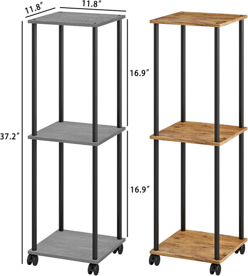 3 HAYOFAMY Tier Tall Plant Stand Indoor with Wheels, Movable Plant Shelf Metal Wood Multiple, Flower Pot Holder