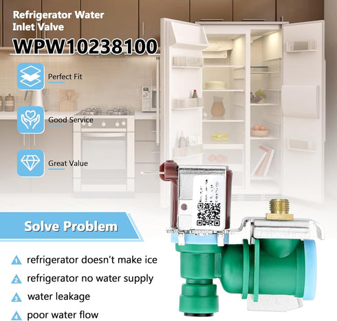 W10238100 W10498992 WPW10238100 Refrigerator Water Inlet Valve Fit for Whirlpool, Replaces W11451511 W11512399 1872938.