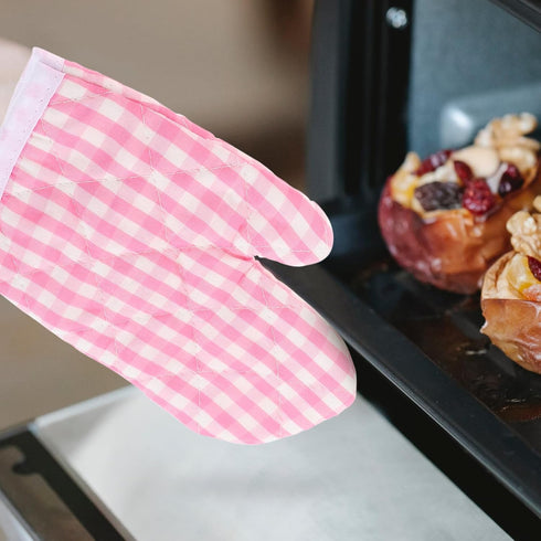DOITOOL Kids Oven Mitts - 2Pcs Red Checkered Heat Resistant Kitchen Mitts for Children Play Kitchen Baking