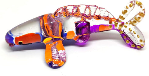 Japan Carp Koi Fish Miniature Figurines - Hand Blown Glass Art Collectible Decor (Purple Orange)