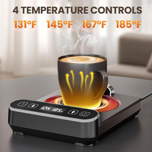 6 Settings 12H Smart Mug Warmer with Infrared Sensor, Coffee Mug Warmer for Desk, Temp & Timer Coffee Cup Warmer