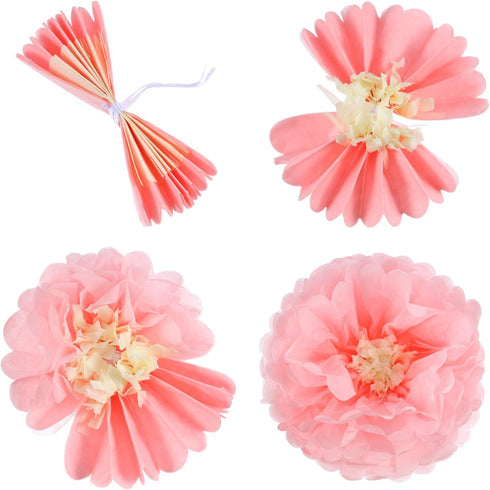 Gejoy 12 Pieces Pink Paper Flowers Tissue Pom Poms for Wedding Backdrop, Baby Shower, Birthday